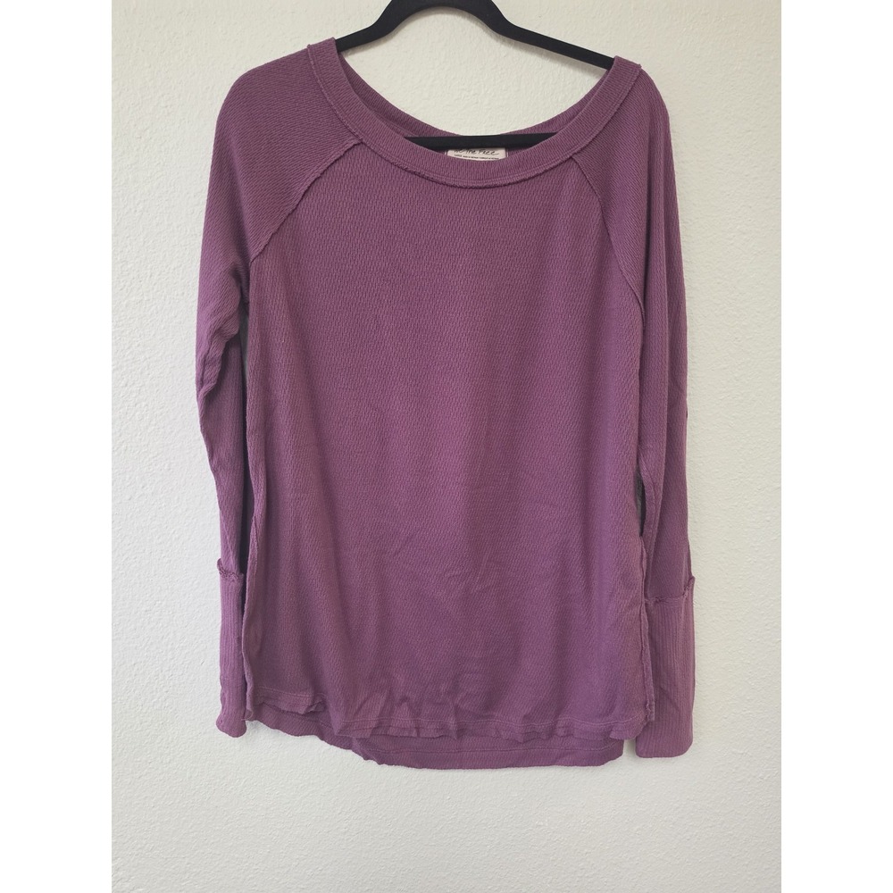 We The Free Long Sleeve Top Women L Purple Crew Neck Casual Shirt Blouse
